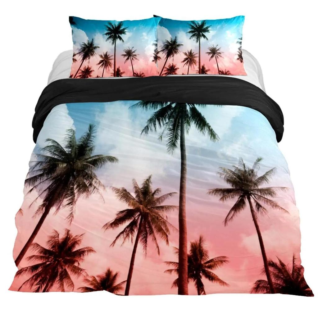 Comforter Tropical Coconut Tree King Queen Surfboard Palm Leaf Bedding Set Summer Ocean Polyester Comforter