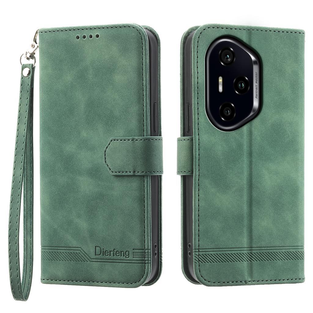 DIERFENG DF-03 For Honor 300 Pro/300 Ultra Leather Case Lines Imprint Wallet Phone Cover