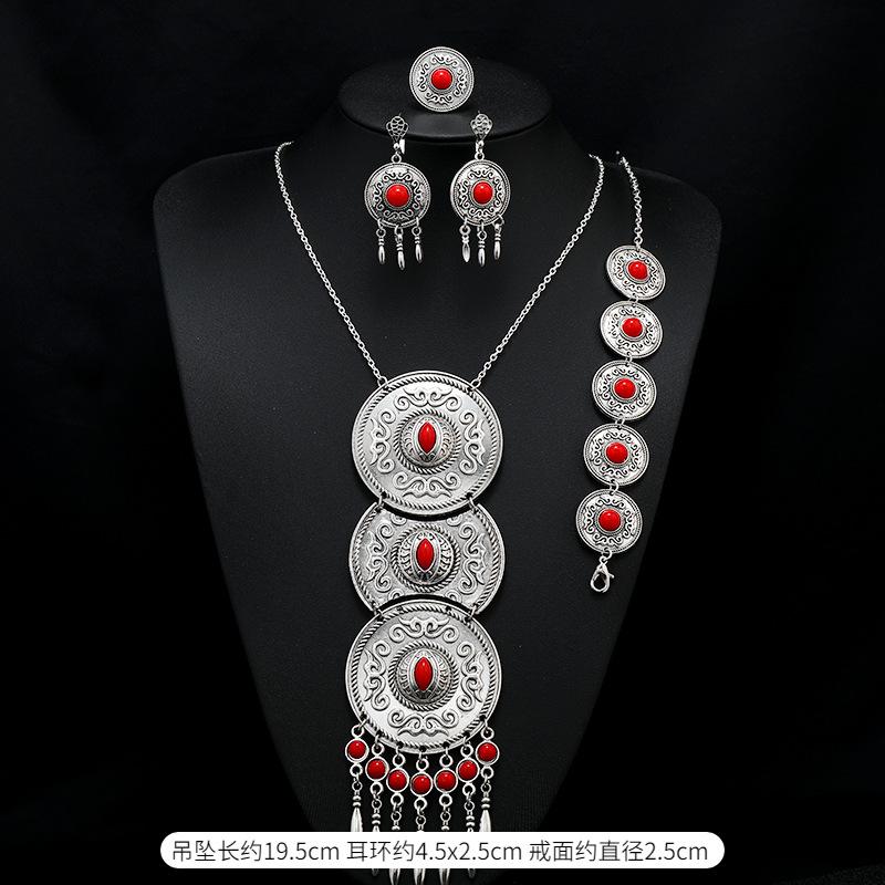 Long Tassel Necklace Vintage Exotic Bohemian Vacation Bracelet Earrings Travel Photography Suit Women