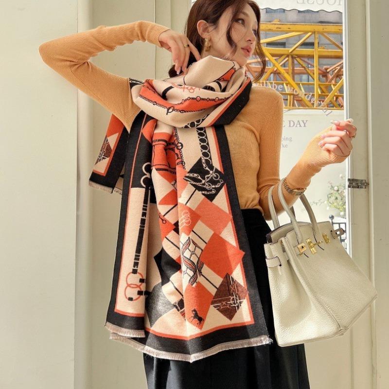 Gradual change flower imitation cashmere scarf women's high sense double-sided jacquard shawl retro scarf