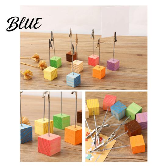 Organizzatore da scrivania per ufficio 2 pezzi Base cubica in legno Portamemo con clip Mini