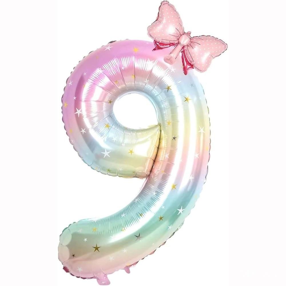 New 40Inch Birthday Number Ballons Colorful Gradient 0-9 Digit Pink Bownot Balloons Foil Helium Balloon Birthday Decorations