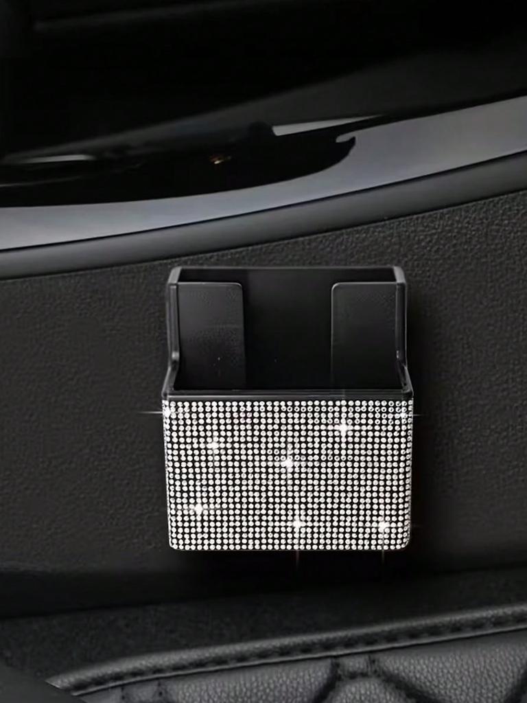 Bling Car Dashboard Organizer – Rhinestone Adhesive Storage Box, Non-Slip Liner, Universal Fit for All Vehicles