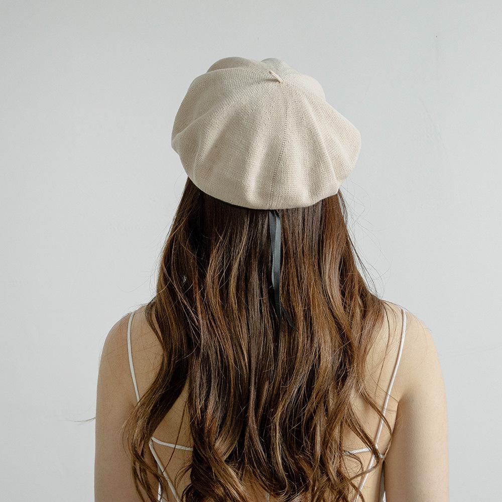 High Quality Fashion Spring and Summer PU Brim Adjustable Knitted Solid Color Cotton Beret Painter Hat for Women