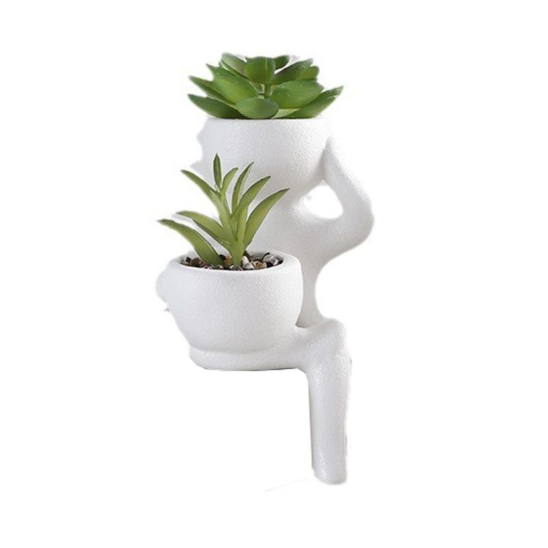Nordisk Suckulent Keramik Liten Blomkruka Kontorsskrivbord Söt Dekoration Imitation Karaktär Grön Växt Krukväxt Vas Blomkruka