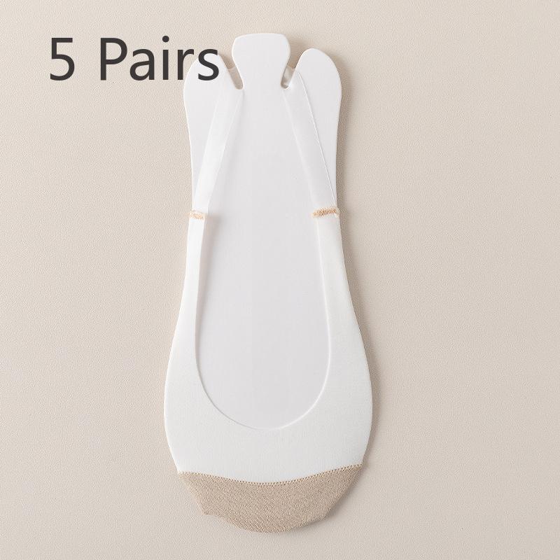 

5 пар женских летних тонких нескользящих и дезодорирующих носков Ice Silk с подвязками 5 Pairs кофейный