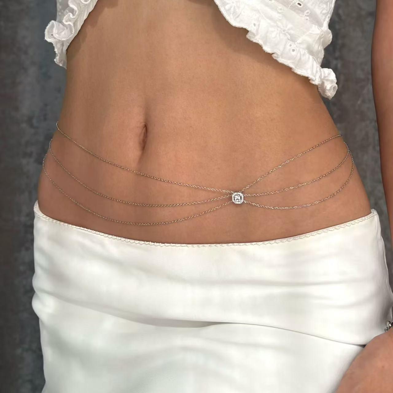 

European and American waist chain, accessories, summer, spicy girl sparkling diamond body sexy waist, bikini rhinestone belt серебряный