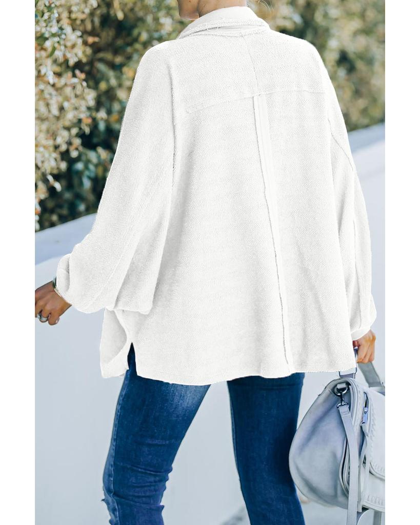 Azura Exchange White Plus Size Long Sleeve Flap Pocket Henley Top