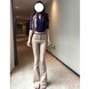Women's High-Waisted Khaki Retro Micro-Flare Jeans - Slimming, Flattering, and Stretchy Bell Bottoms