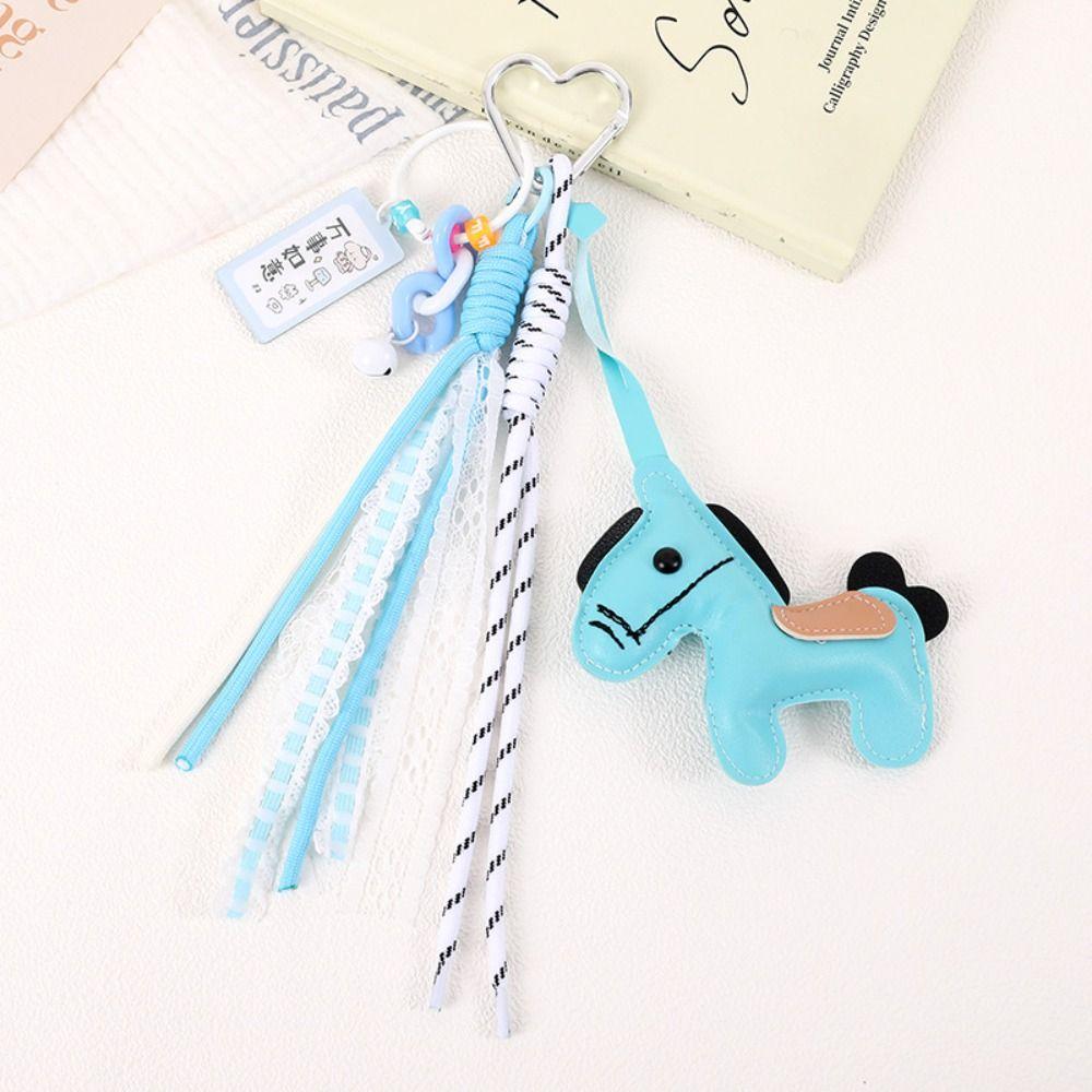 Cartoon Horse Keychain Leather Chinese New Year Gift Kawaii Zodiac Pony Bag Pendant  Birthday Gift