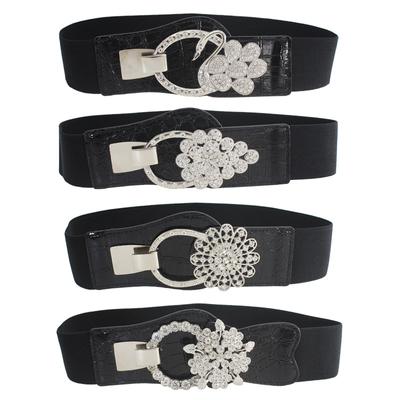 Flower Type Diamond-Set Buckle Elastic Waist Seal Women'S Dress Decoration 5Cm Elastic Wide Belt 7 Three Sizes