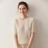 Lekasha Women's Pure Cashmere Loose Short Sleeve Cable Knit Pullover