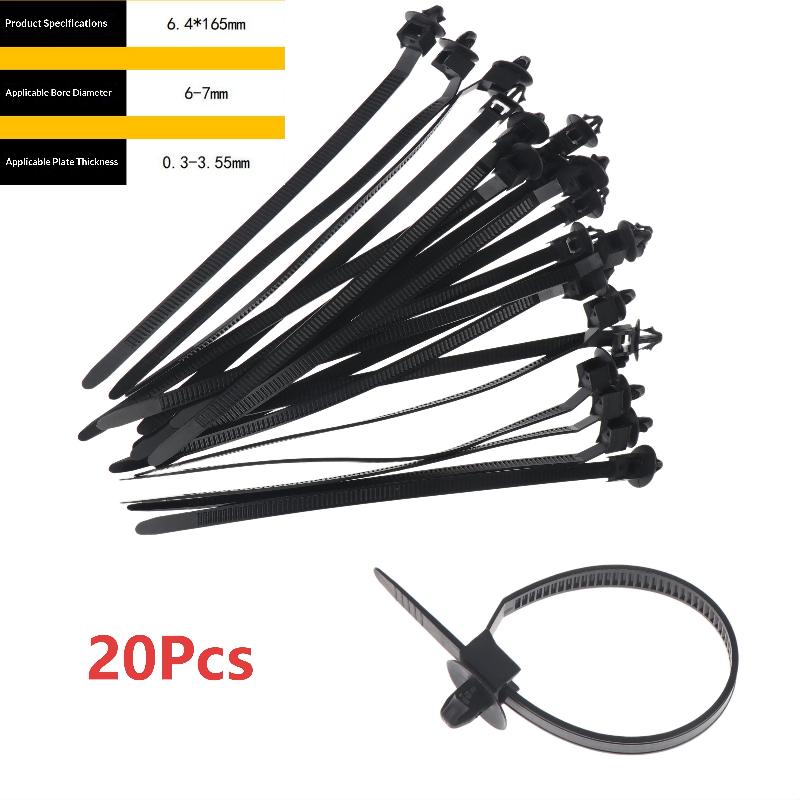 20Pcs Nylon Plastic Push Mount Cable Zip Ties Self Locking Wire Harness Fastener Clips For Car Automotive Wiring Management