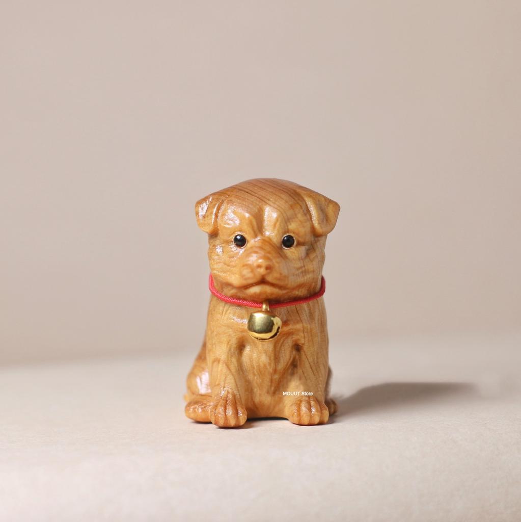 Cute Small Milk Dog Animal Figurine Ornament,Cliff Cypress Wooden Carving Zodiac Dog,Office Home Decor Birthday Gift,2025 New