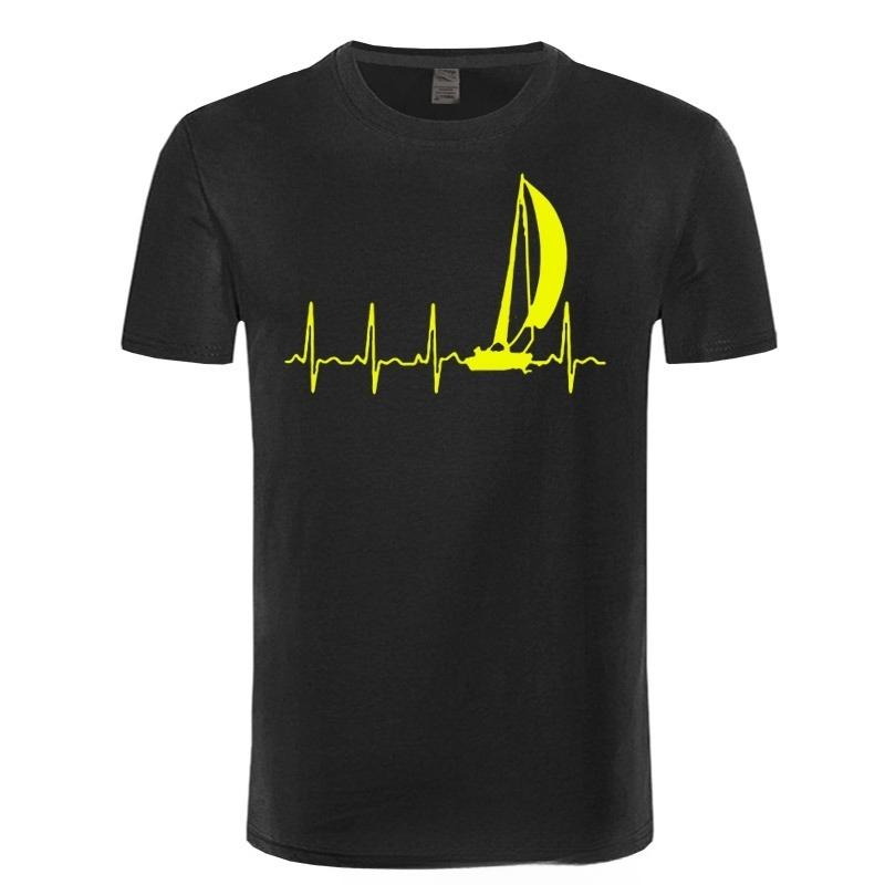 Sailing T Shirt SAILING IN A HEARTBEAT TShirt Summer Graphic Tee Shirt Cute 100 Cotton Short Sleeve Mens Tshirt