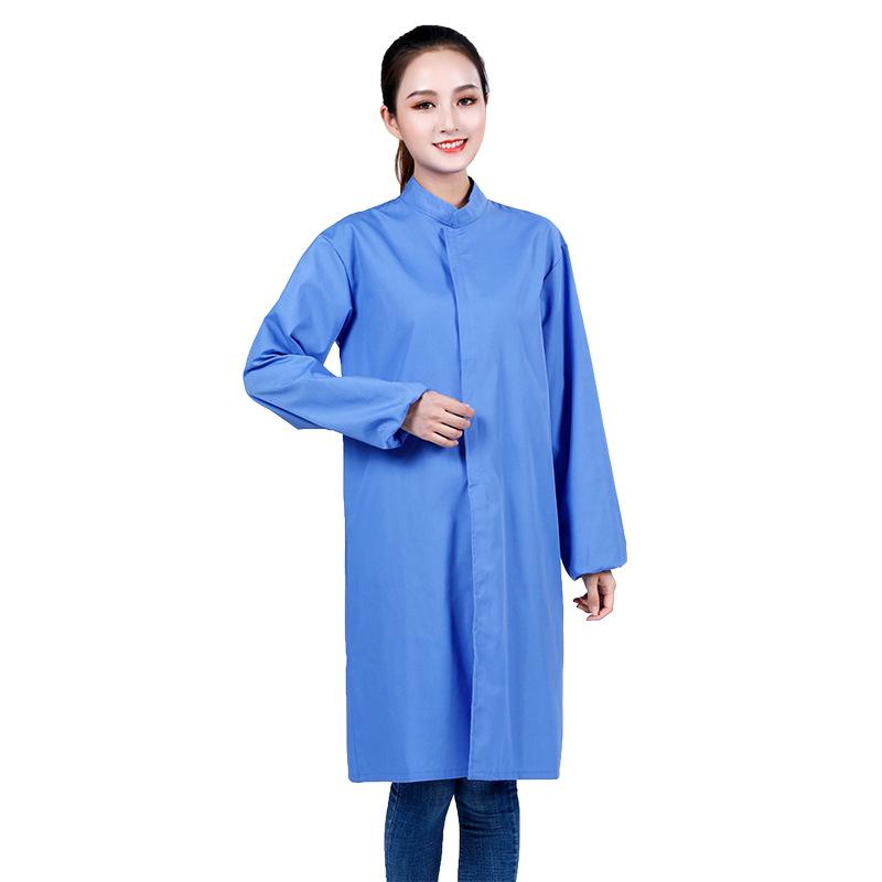 Unisex Long-Sleeve Blue Laboratory and Food Factory Work Coat