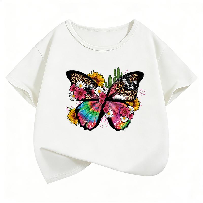 Y2k Butterfly Design T-Shirt Printed T Shirt Girls' Manga Short Sleeve Tops T-Shirts Cute Boys Kids Clothing Summer Spring