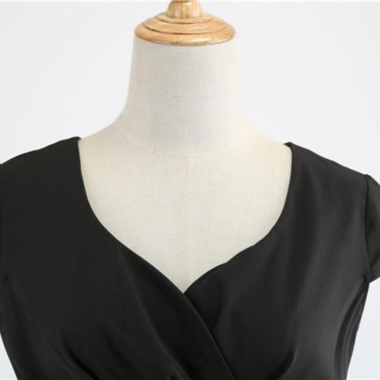 V-neck Short Sleeve Pleated Waist Tight High-Waist Gown Dress A-Line Skater Large Hem Midi Princess Dress Female Clothing