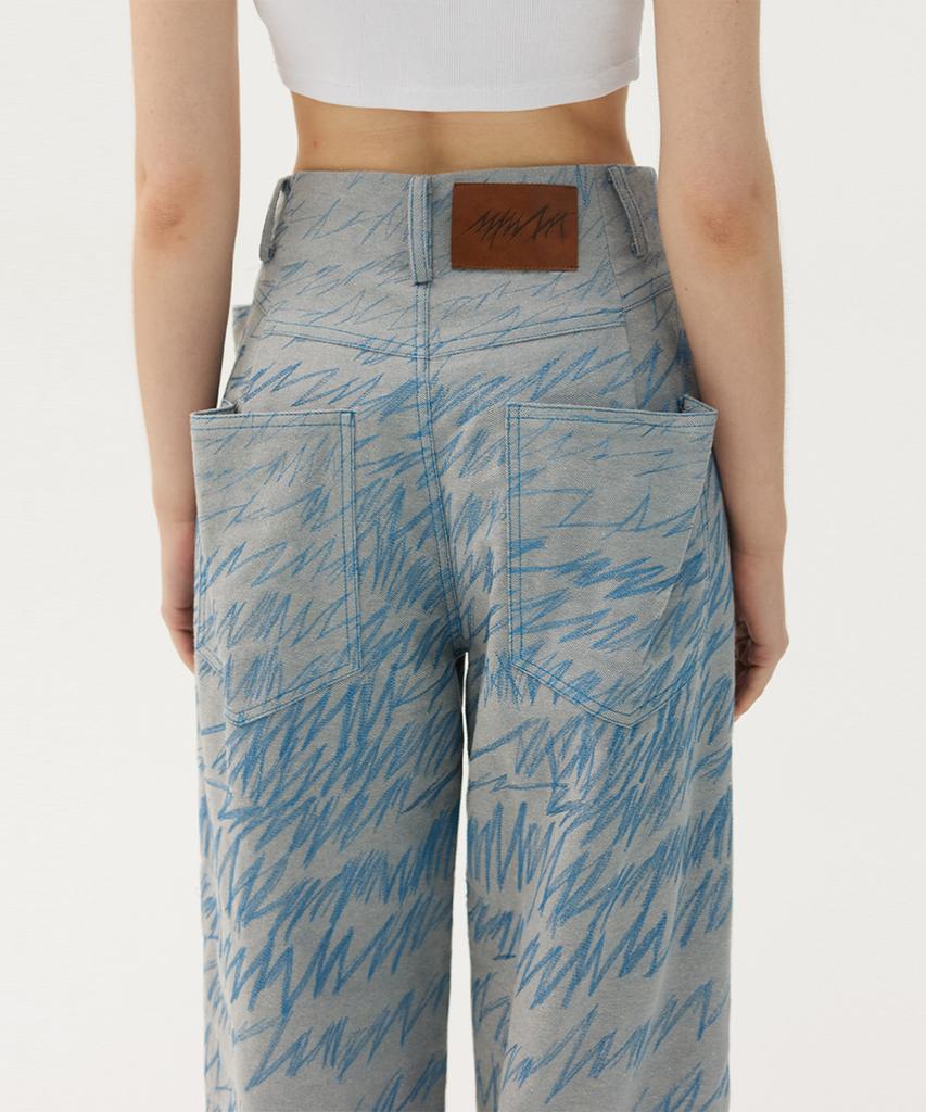 Meuameu Denim Stitch Tuck Pants