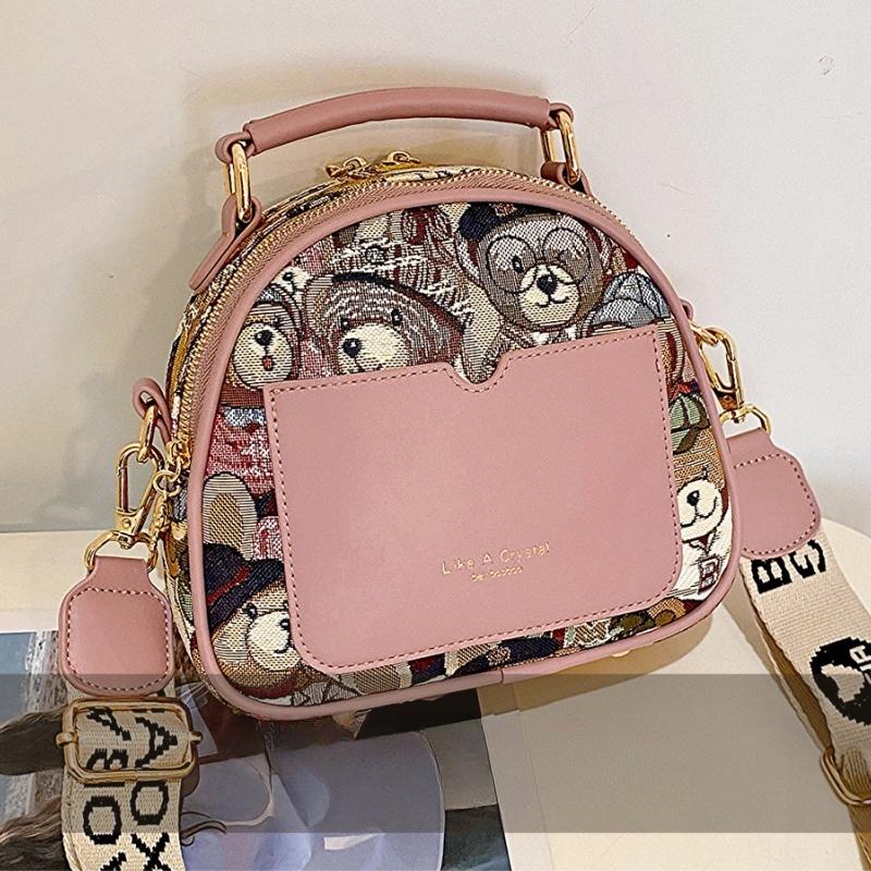 BEIBAOBAO Genți Crossbody Originale Street Trend pentru Femei Moda Pânză PU Splicing Poșetă Doamnă Cute Cartoon Urs Genți proaspete pe un singur umăr pentru femei