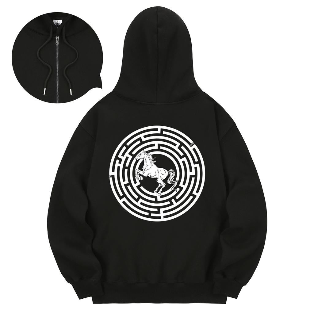 Kan6312 Khzb0038 Circle Miro Fleece-Lined Zip-Up Hoodie Black