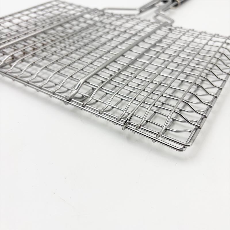 Portable Outdoor BBQ Grill Tongs with Wooden Handle - Anti-Scald Detachable Grill Net for Fish and Vegetables