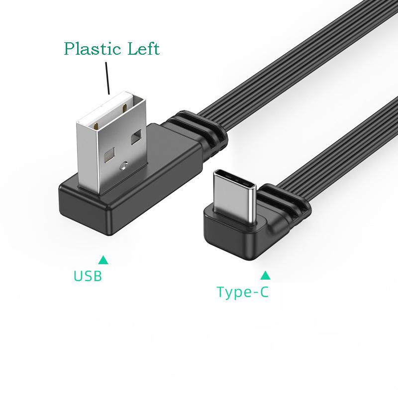 USB2.0 To Type C Data Cable Splitter Up Down Left Right Angle Wire Flat Cord USB C Data Transfer 2A Powe Supply Sync Extend Line