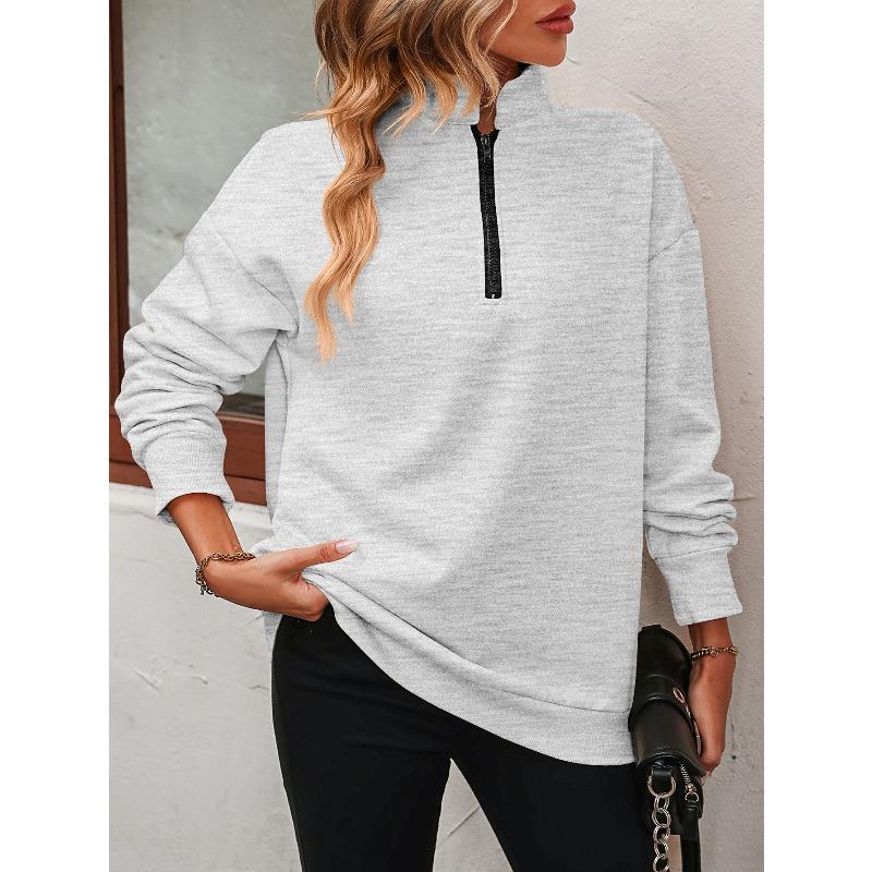 TIFICY Women's Fashion Casual Solid Color Print Spring Fall Long Sleeve POLO Neck Pullovers & Long Sleeves