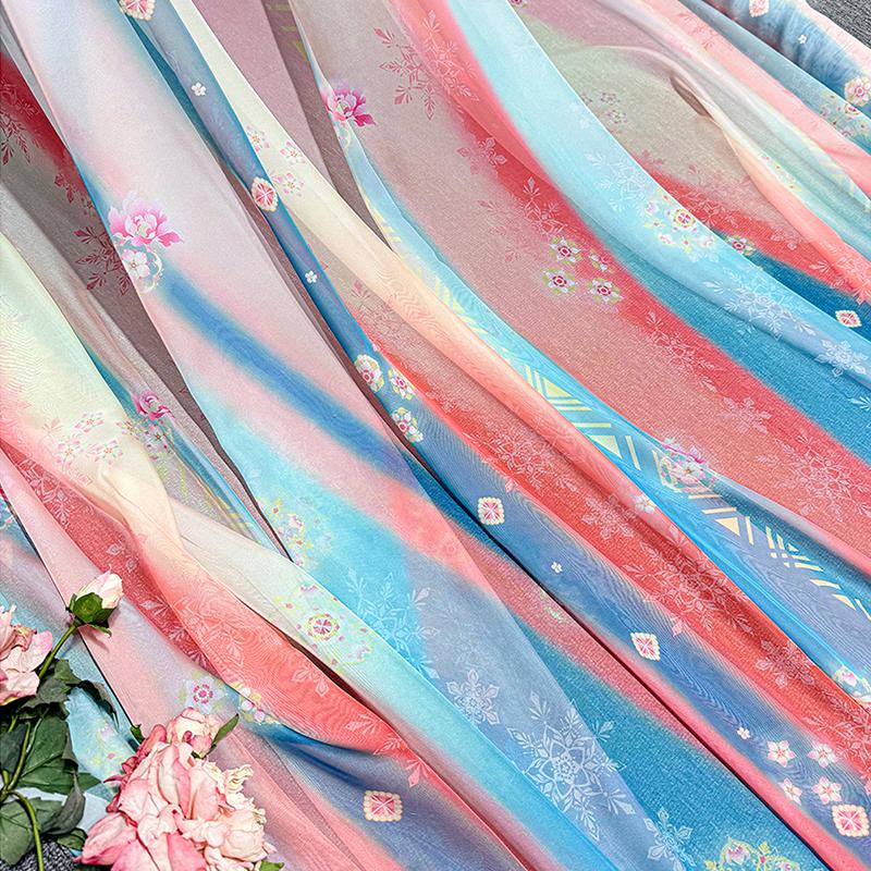 100*150cm Fairy Gradient Color Chiffon Fabric Ancient Style Flowers Printed Tulle Fabric DIY Hanfu Skirts Dress Stage Costume