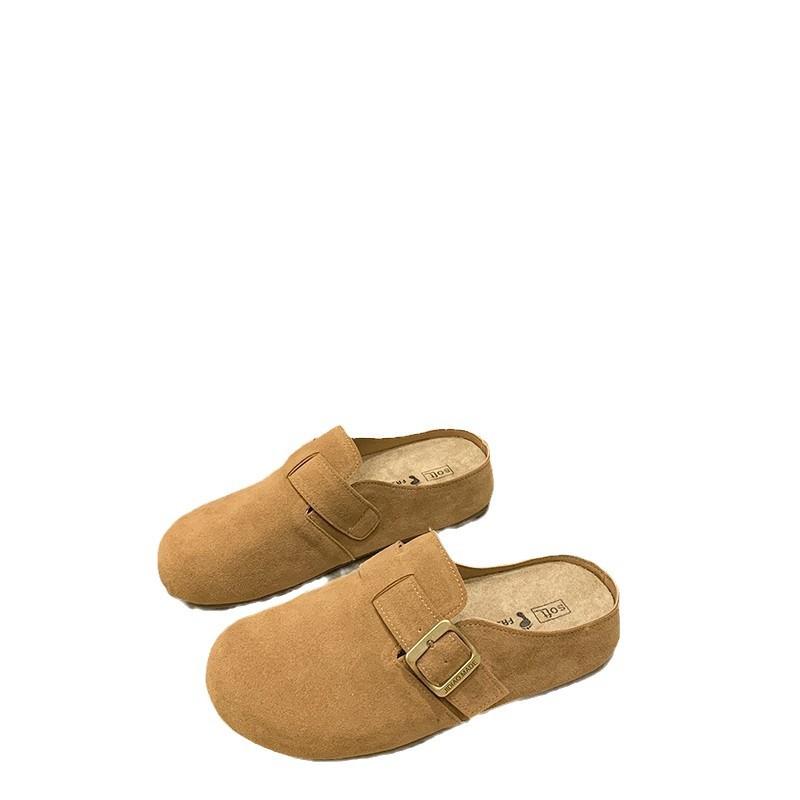 Thick-soled bag head half slippers for women to wear autumn new pregnant women retro soft bottom half slippers