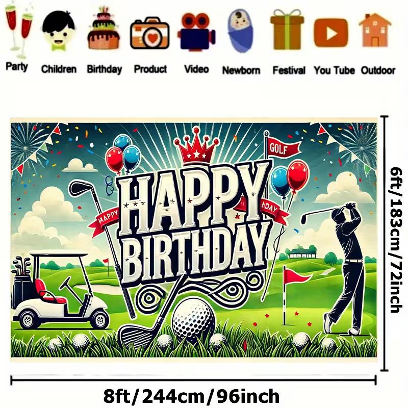 Sfondo Compleanno Campo da Golf Vintage 2D Tessuto di Sfondo Decorazione Festa Uomini Sportivi