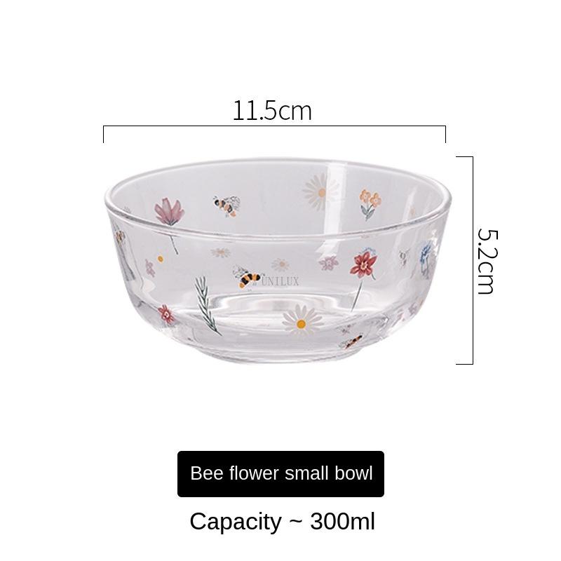 Ins Small Fresh Heat Glass Bowl Hotel Vegetable Fruit Salad Household Rice Instant Insulation