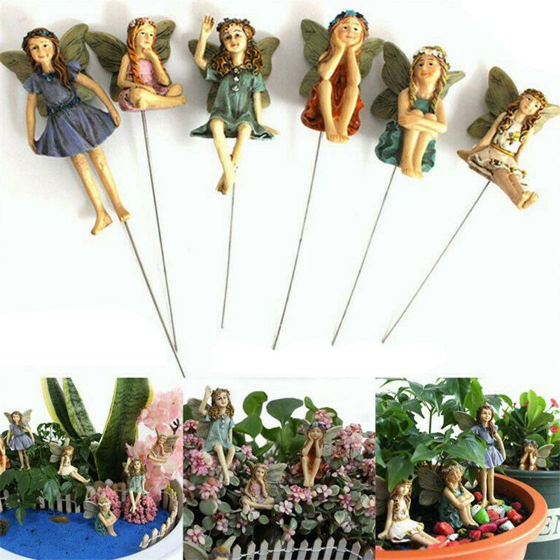 6pc Miniature Fairy Garden Figurines Set Vibrant Multicolored Outdoor Micro Landscape Decor