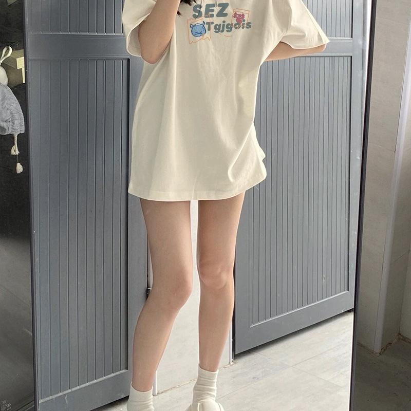 Women's Round Neck Short Sleeve Tee Oversized Casual Cartoon Printed T-Shirt Commuter Summer Top