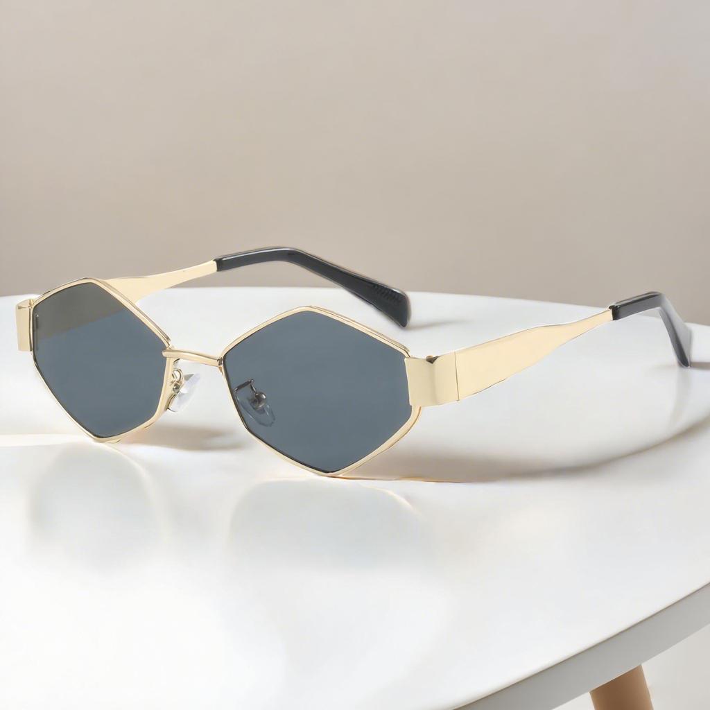 New Fashion Polygonal Women'S Sunglasses Retro Neutral Outdoor Driving Metal Frame Durable Uv400 Sunscreen Sunglasses