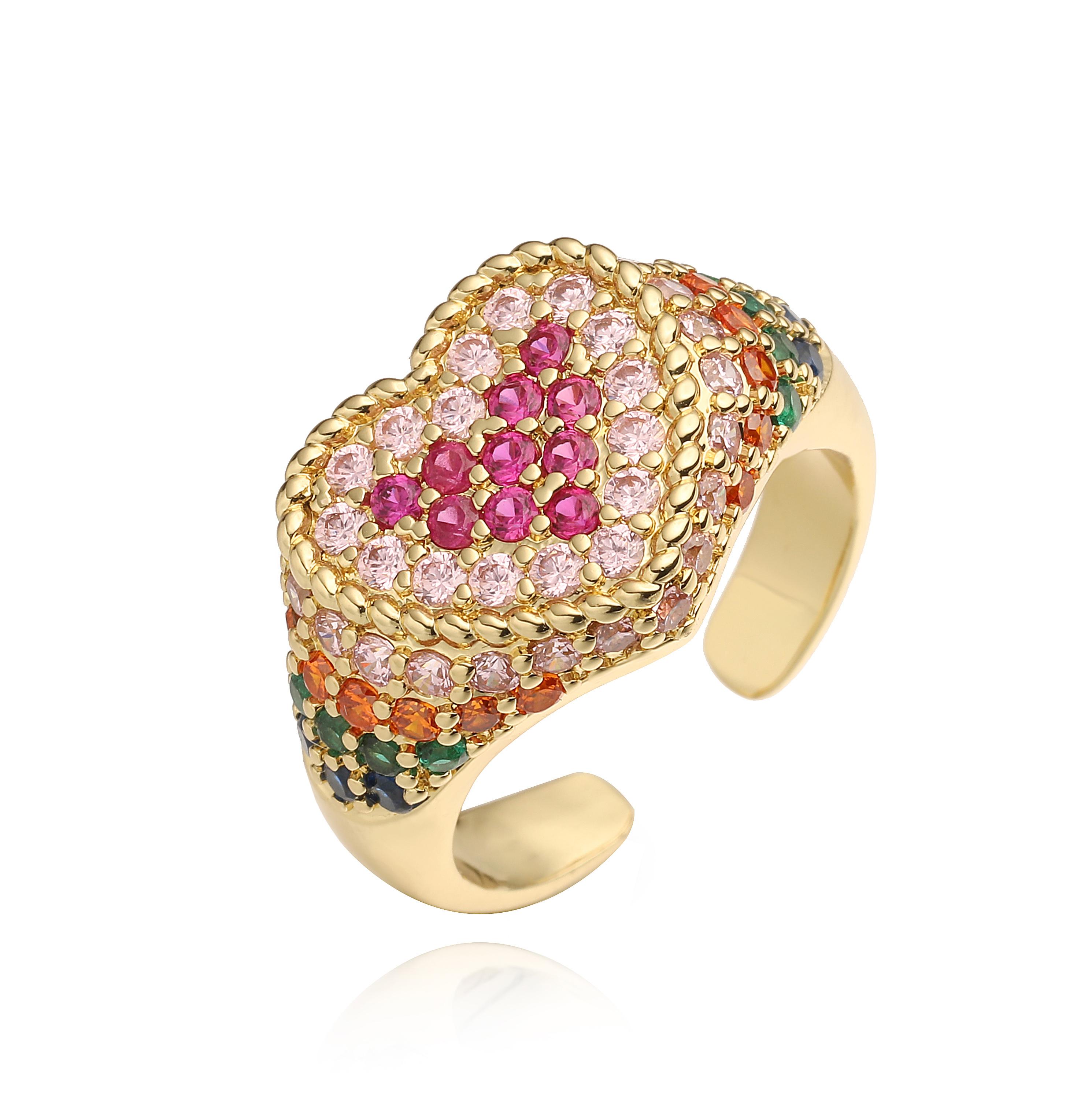 

HECHENG,18K Golden-Plated Red Zirconia Heart Shape Sweet Romantic Ring for Women Fashion Adjustable Wedding Jewellery Gift resizable