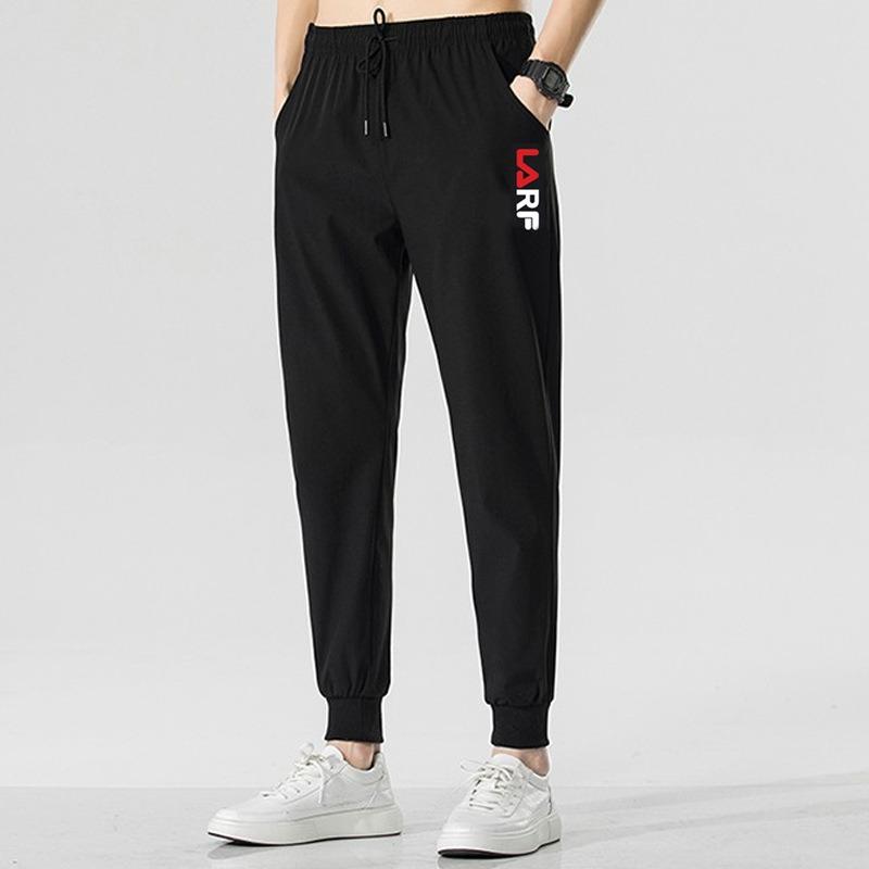 Casual pants men's thin summer print loose large size tied feet nine points tied feet sports Harlan pants