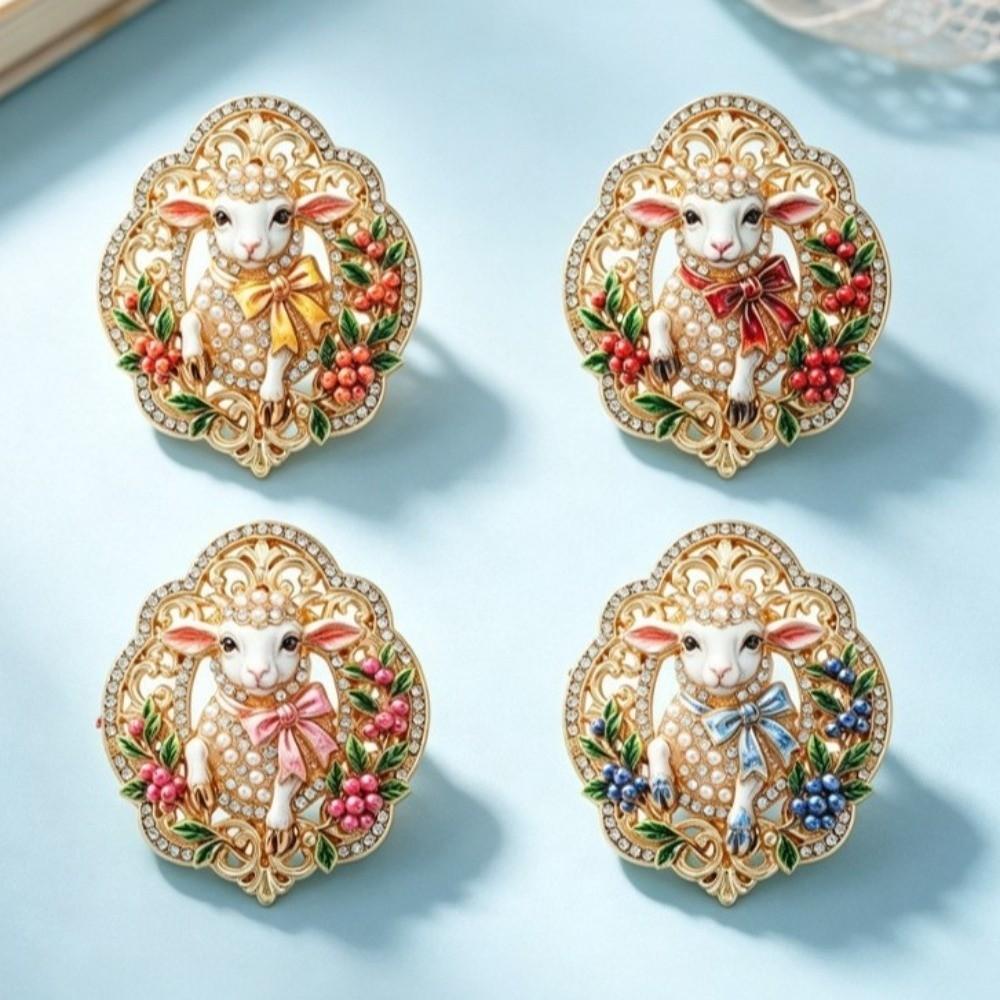 Enamel New Year Lapel Pin Rhinestone Badge Vintage Sheep Brooch Unisex