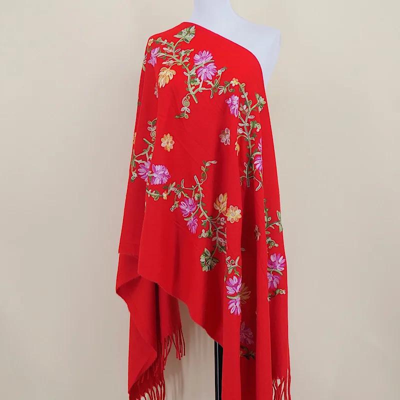 New Chinese Embroidered Scarf For Woman Imitation Cashmere Hand-Embroidered Warm Shawl Autumn And Winter Thickened