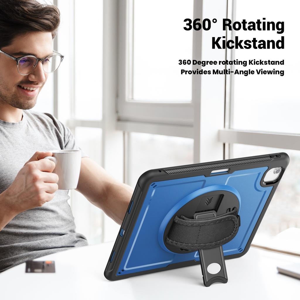 For iPad Air 13 (2025) M3 A3268/(2024) M2 Case Kickstand PC + TPE Tablet Cover with Hand Strap and Shoulder Strap