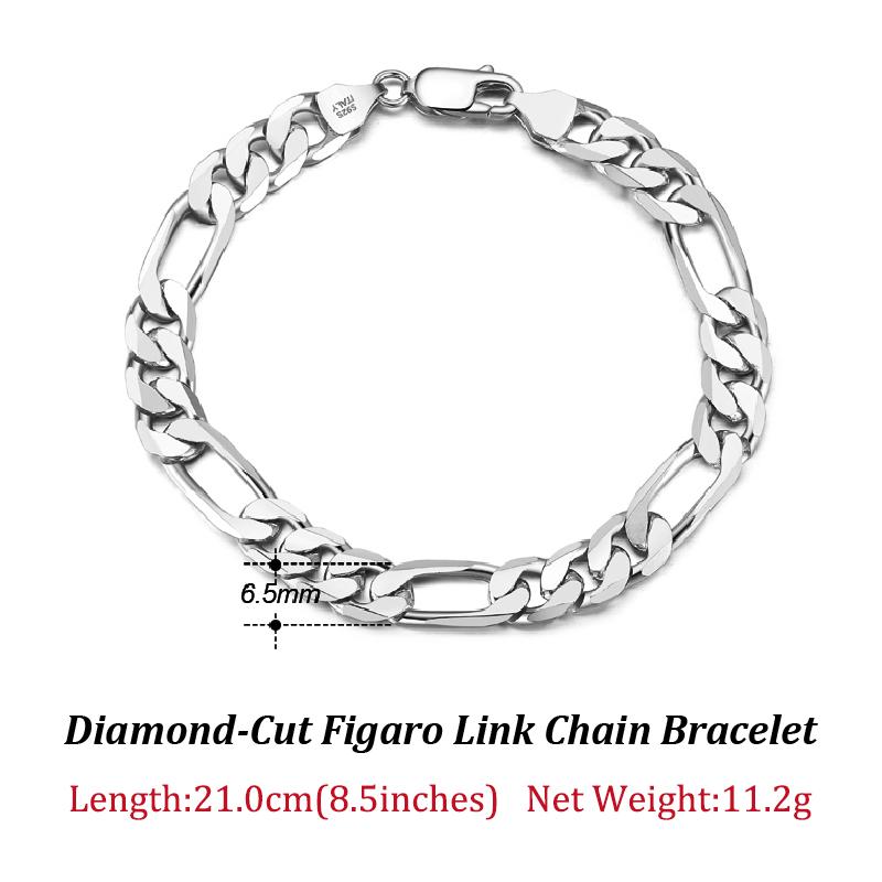ORSA JEWELS Italian 925 Sterling Silver Men Bracelet 5.0mm Diamond-Cut Figaro Chain Bracelet for Women Wide Thick Bracelet SB66