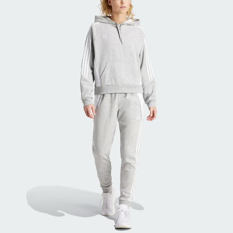 Adidas Tiro 24 Sweat Hoodie With Three Stripes And Fleece Long Sleeve Women Tops Grey IR7509