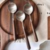 Cucchiaio Grande per Zuppa con Manico in Legno Effetto Noce, Posate Rotonde in Acciaio Inossidabile per Mangiare Cibo Occidentale