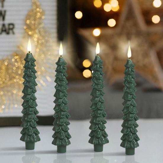 Pcs Christmas Tree Flameless Taper Candles Green LED Candlestick