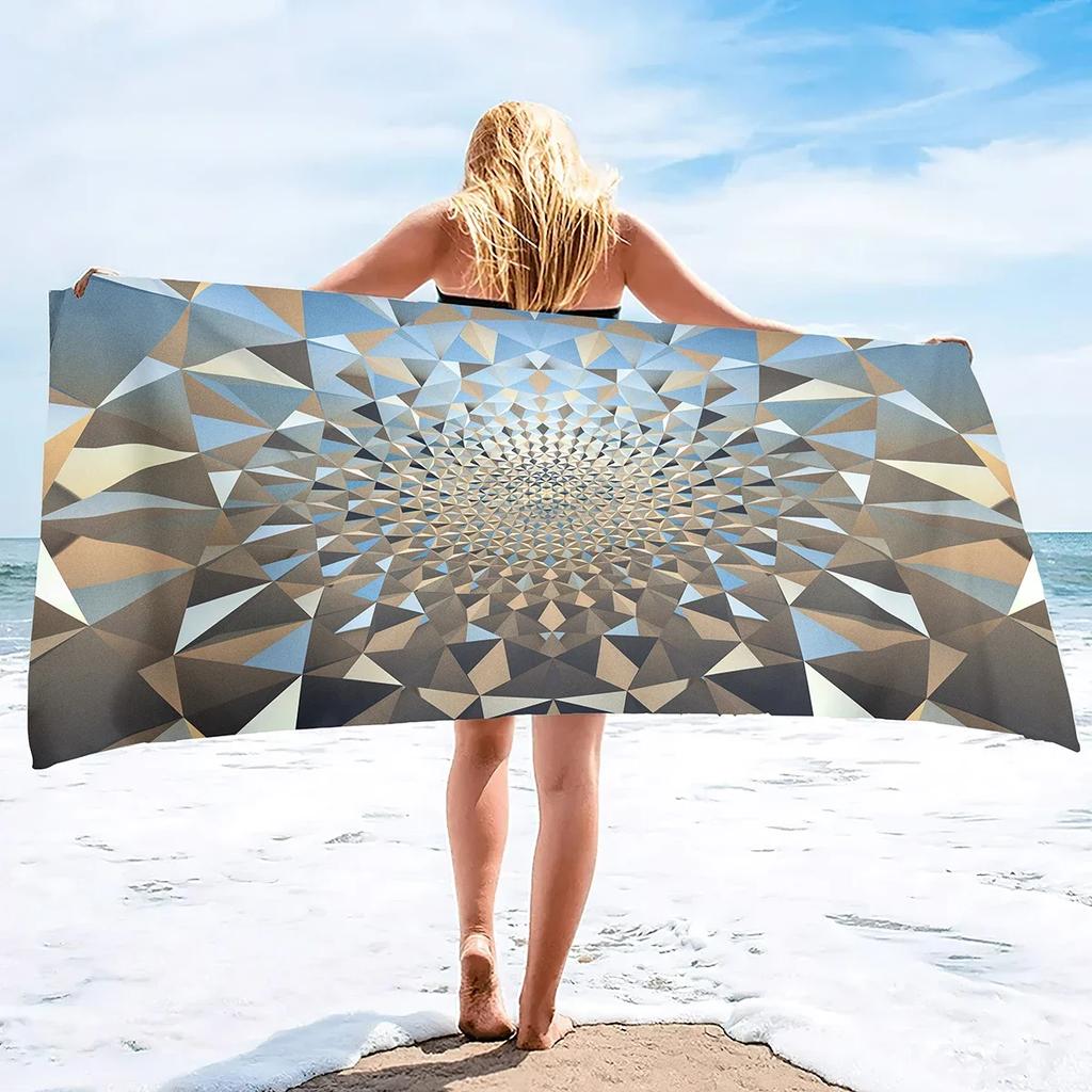 3D Beach Towel,Geometry Soft Bath Towels Highly Absorbent & Quick Dry Bath Washcloths,Sand Free Beach Towels for Adults,Kids