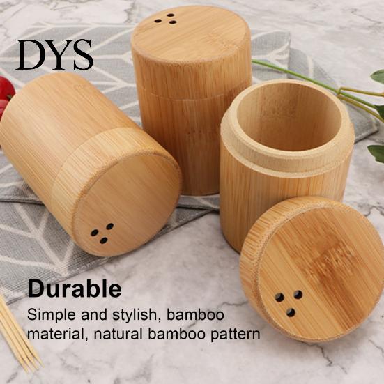Toothpick Dispenser Storage Box Portable Dustproof Bamboo Large Capacity Round Tooth Pick Holder for Hotel