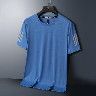 Breathable Ice Silk T-shirt for Men's Summer Quick Drying Short Sleeved Men's Round Neck Loose High Elastic Quick Drying Clothes