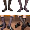 Mens Thin Sheer Silk Formal Dress Suit Socks Casual Business Socks Nylon Breathable Glossy Striped Long Calf Socks