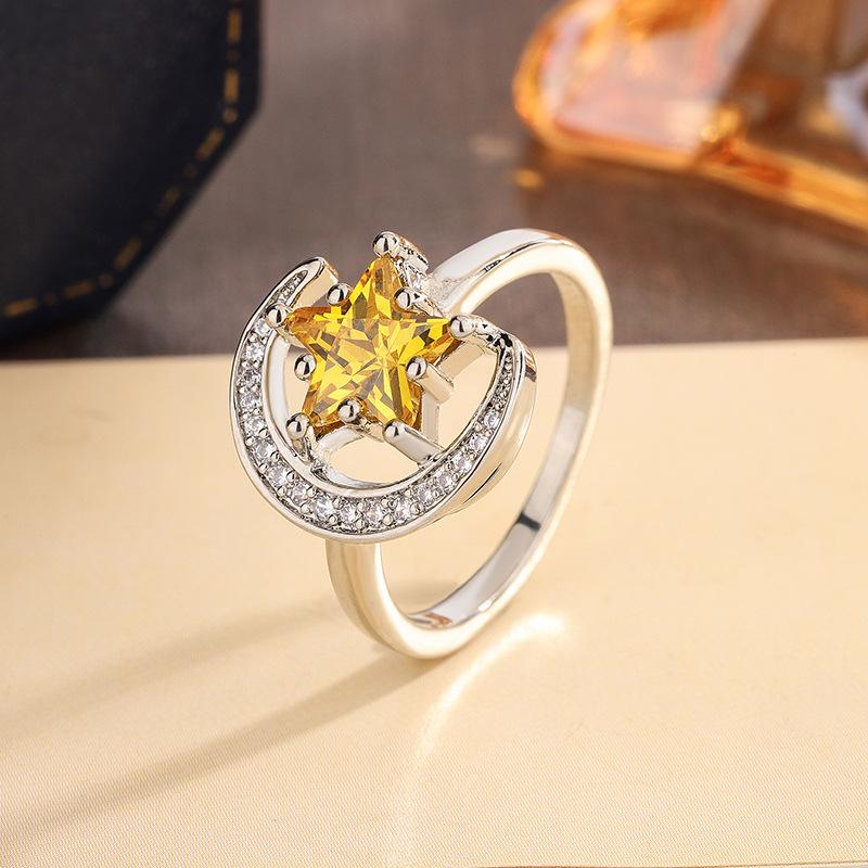 2026 Jewelry Star Moon Ring Femininity Slightly Inlaid Zircon Star Moon Index Finger Closed Ring no. 6