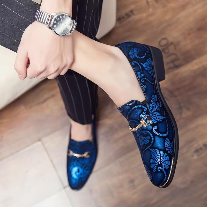 Luxury Fashion Printed Embroidery Suede Flats Shoes British Style Oxfords Man Party Wedding Dress Formal Prom Loafers Footwear